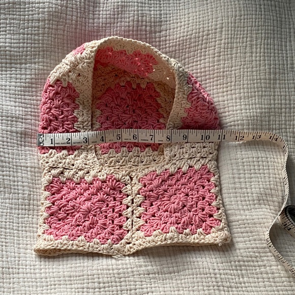 Pink and Cream Crochet Granny Square Balaclava Hat - Picture 8 of 8